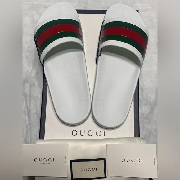 Gucci | Shoes | Mens Sz 8uk9us Gucci Signature Stripe Slide  display picture 2